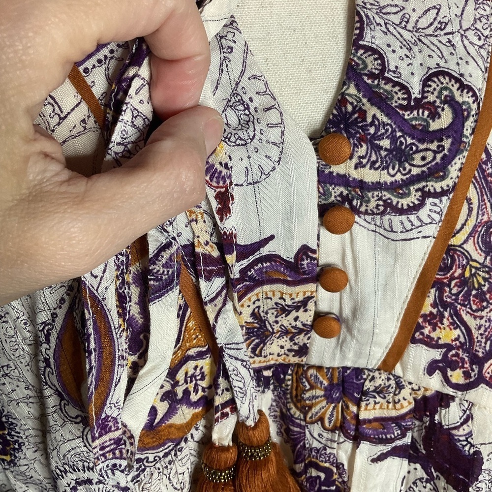 Band of Gypsies Band of The Free Purple Ivory Paisley Puff Sleeve Mini Dress - Picture 7 of 10